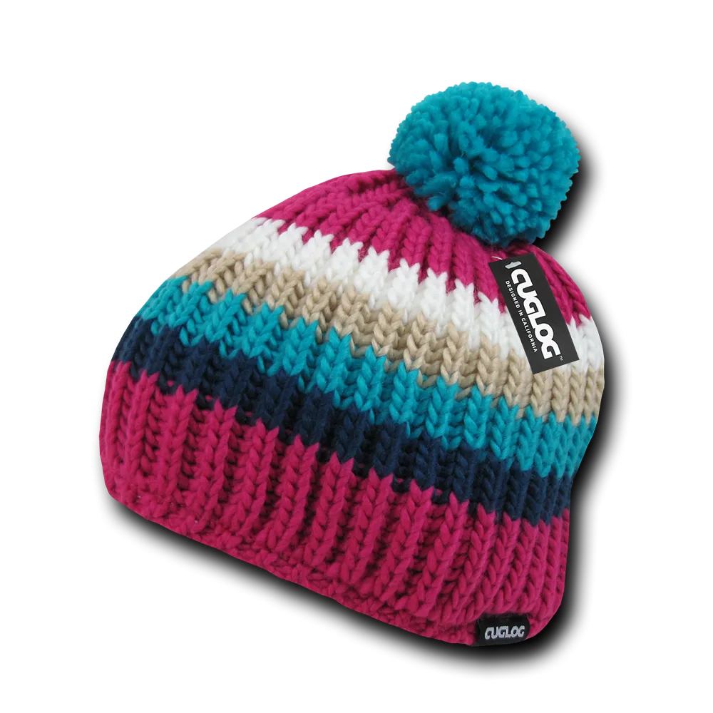 Mont Ventoux Beanie, Knit Cap, Cable Knit with Pom Pom - Cuglog K028