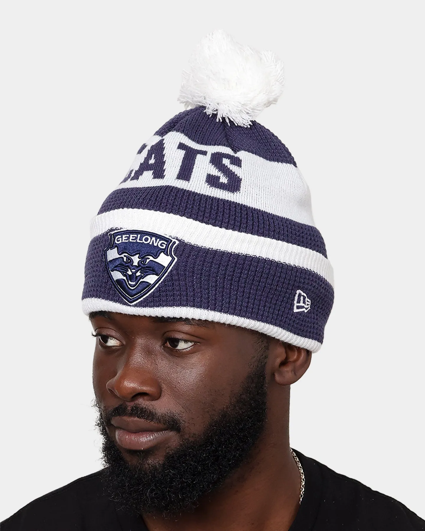 New Era Geelong Cats 'AFL 2022' Pom Waffle Knit Beanie Navy