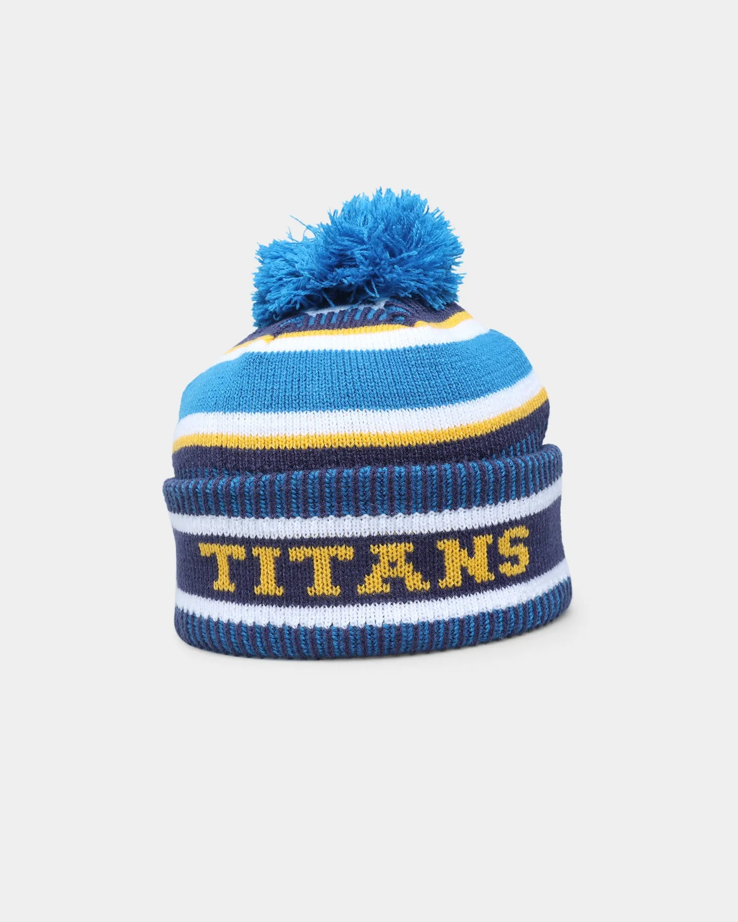 New Era Gold Coast Titans NRL Kick Off 2022 Pom Wordmark Beanie Medium Blue