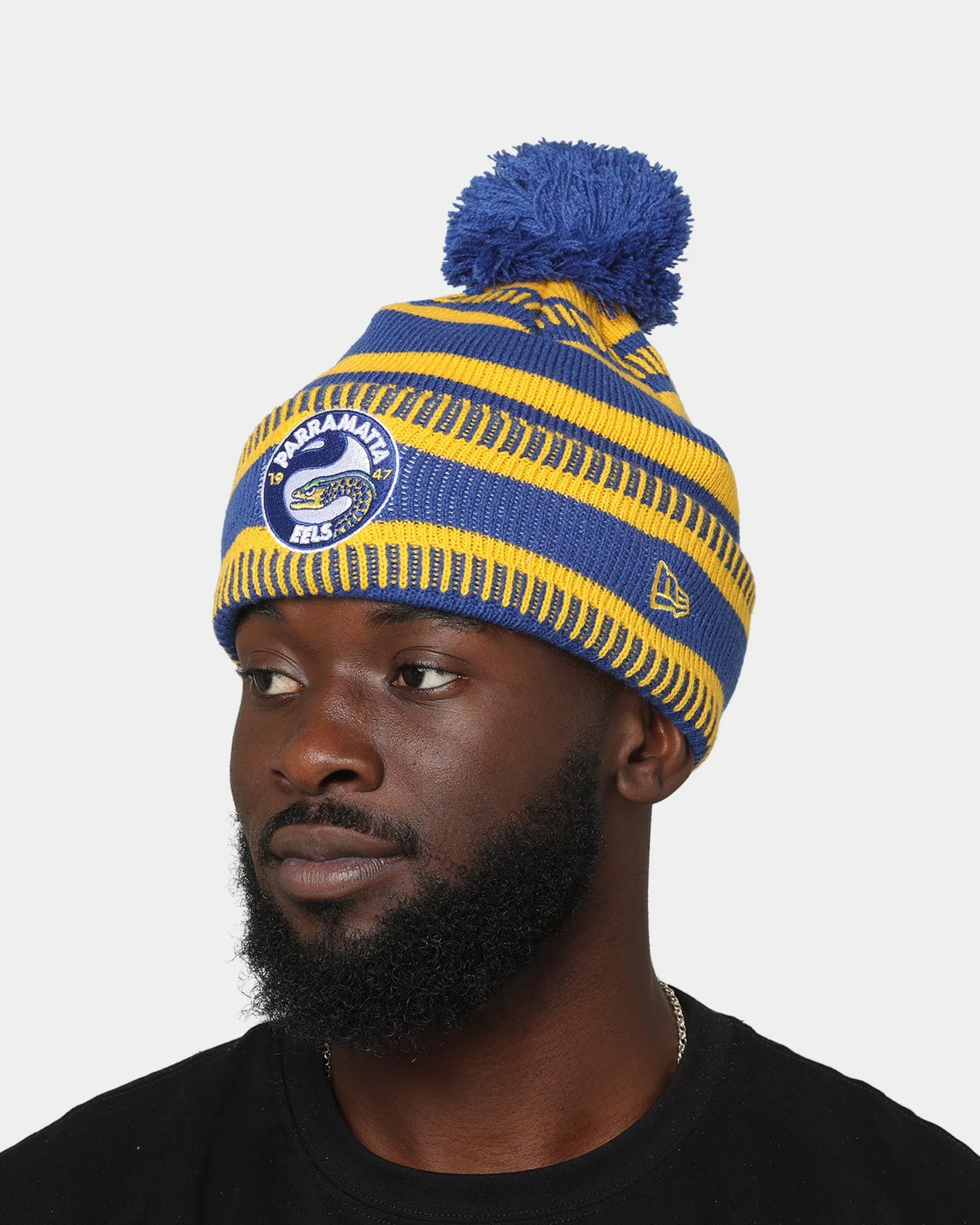 New Era Parramatta Eels NRL Kick Off 2022 Pom Wordmark Beanie Blue