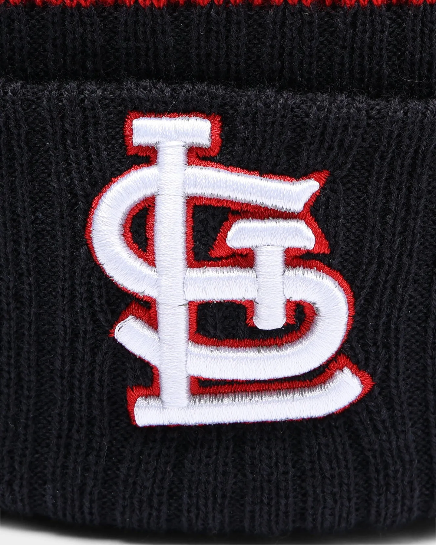 New Era St. Louis Cardinals Team Stripe Script Pom Beanie Team