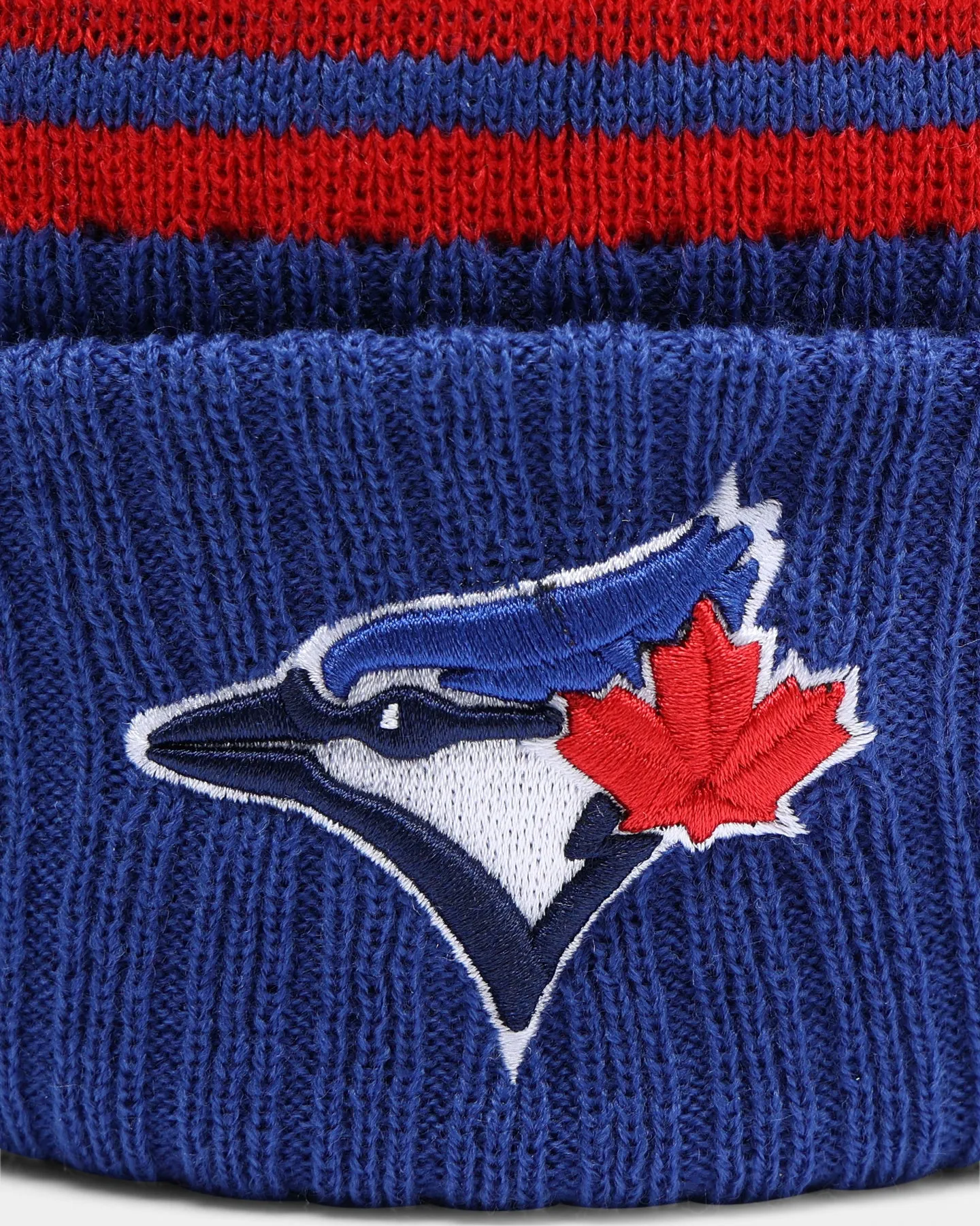 New Era Toronto Blue Jays Team Stripe Script Pom Beanie Team