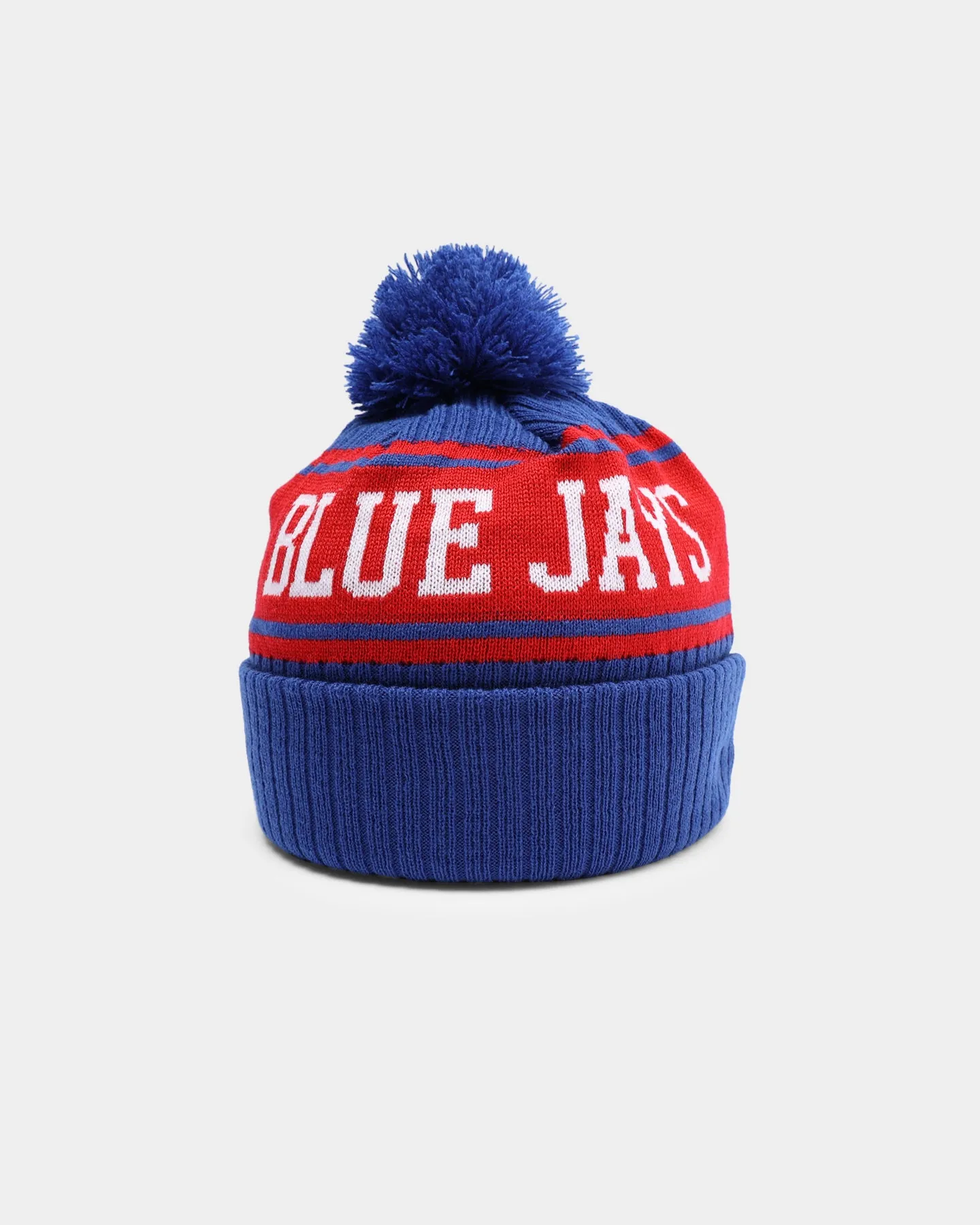 New Era Toronto Blue Jays Team Stripe Script Pom Beanie Team