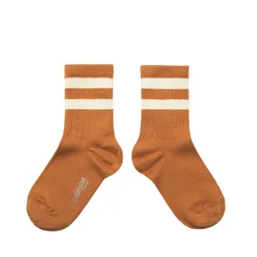 Nico Ribbed Varsity Crew Socks in Terracotta