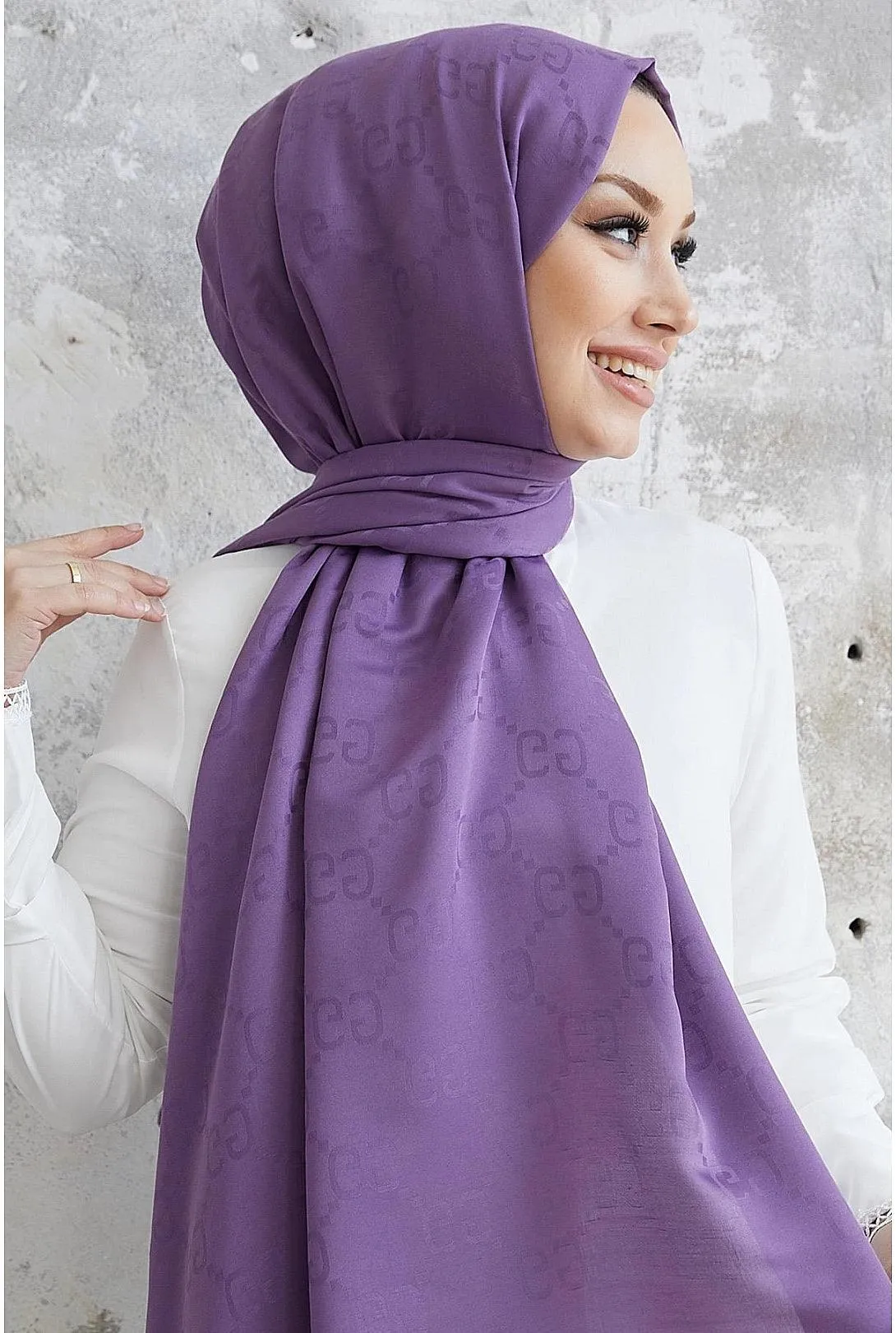 Patterned Cotton Hijab Scarf Shawl- Lilac Purple