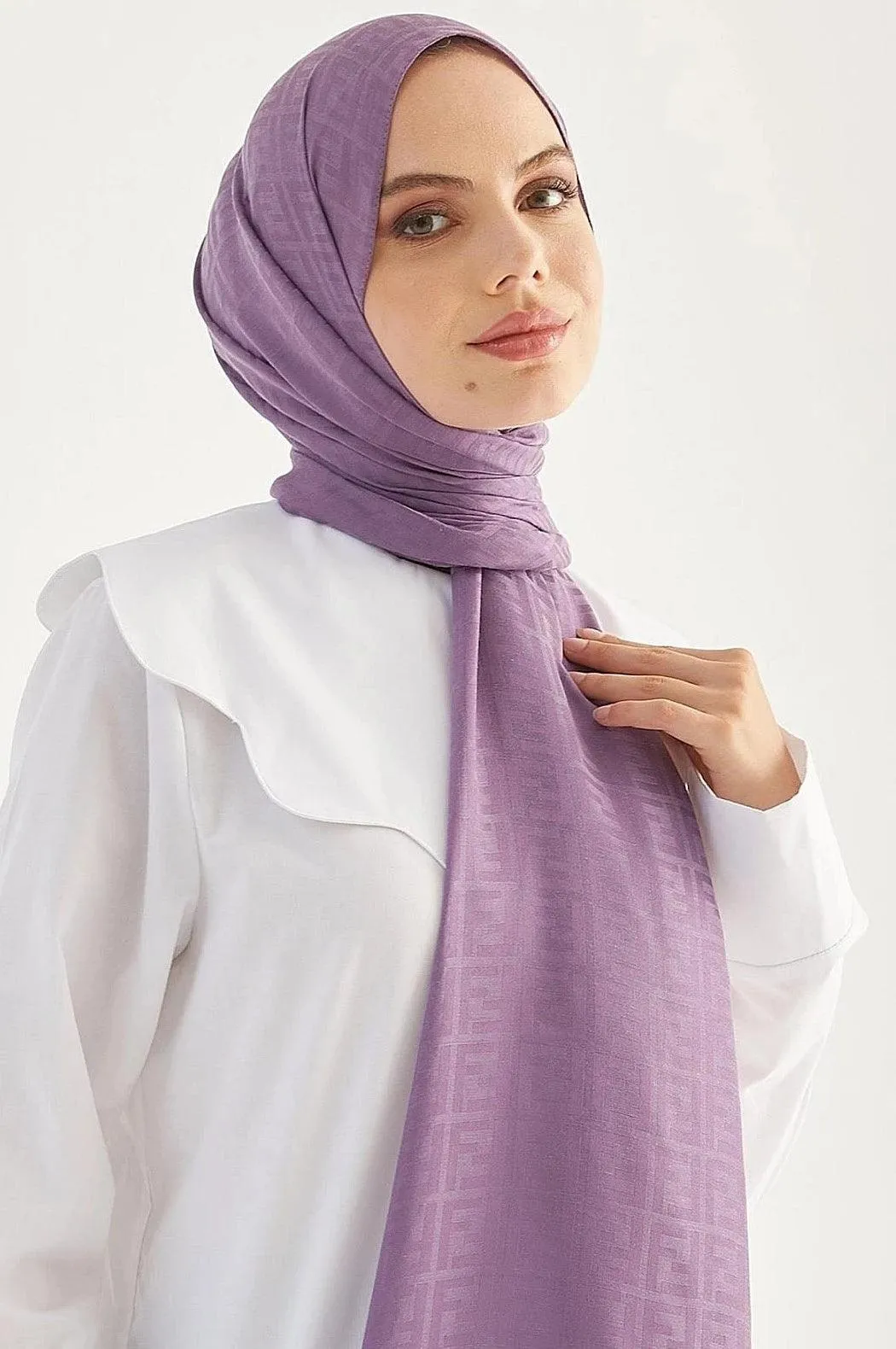 Patterned Cotton Hijab Shawl - Purple