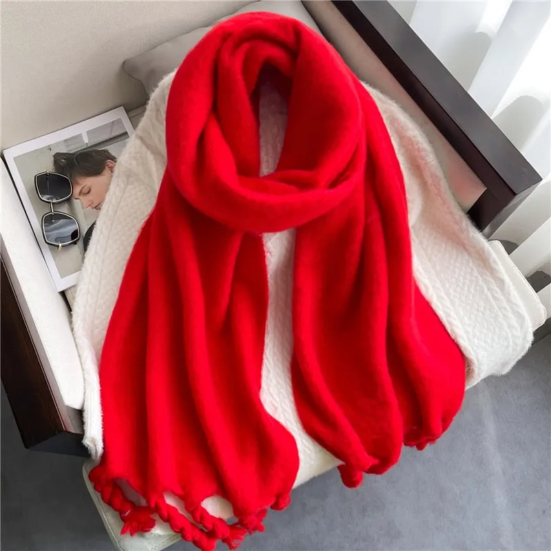 Plain Tassel Wool Scarf