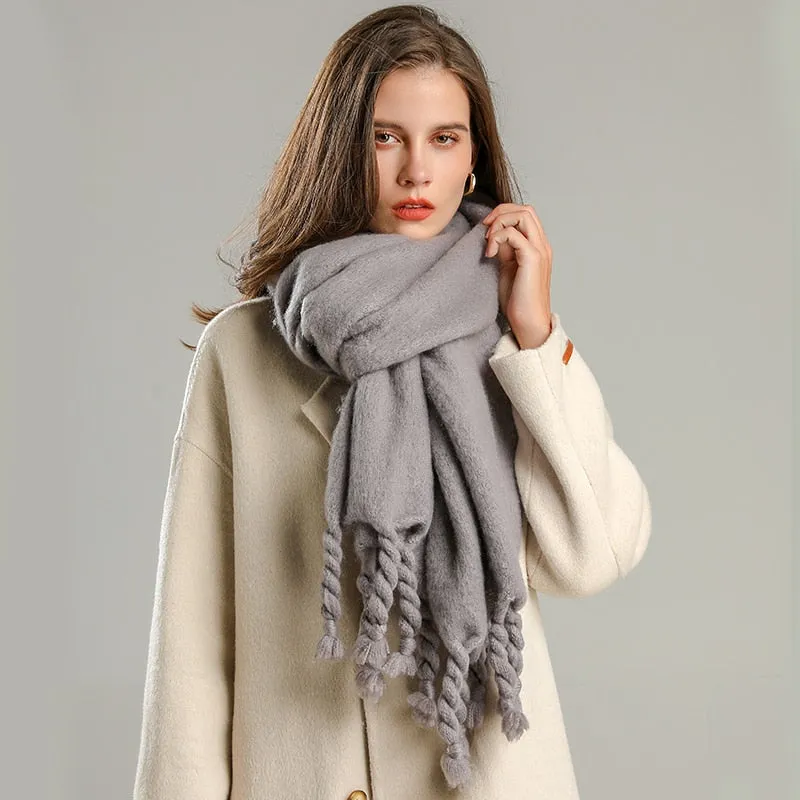 Plain Tassel Wool Scarf