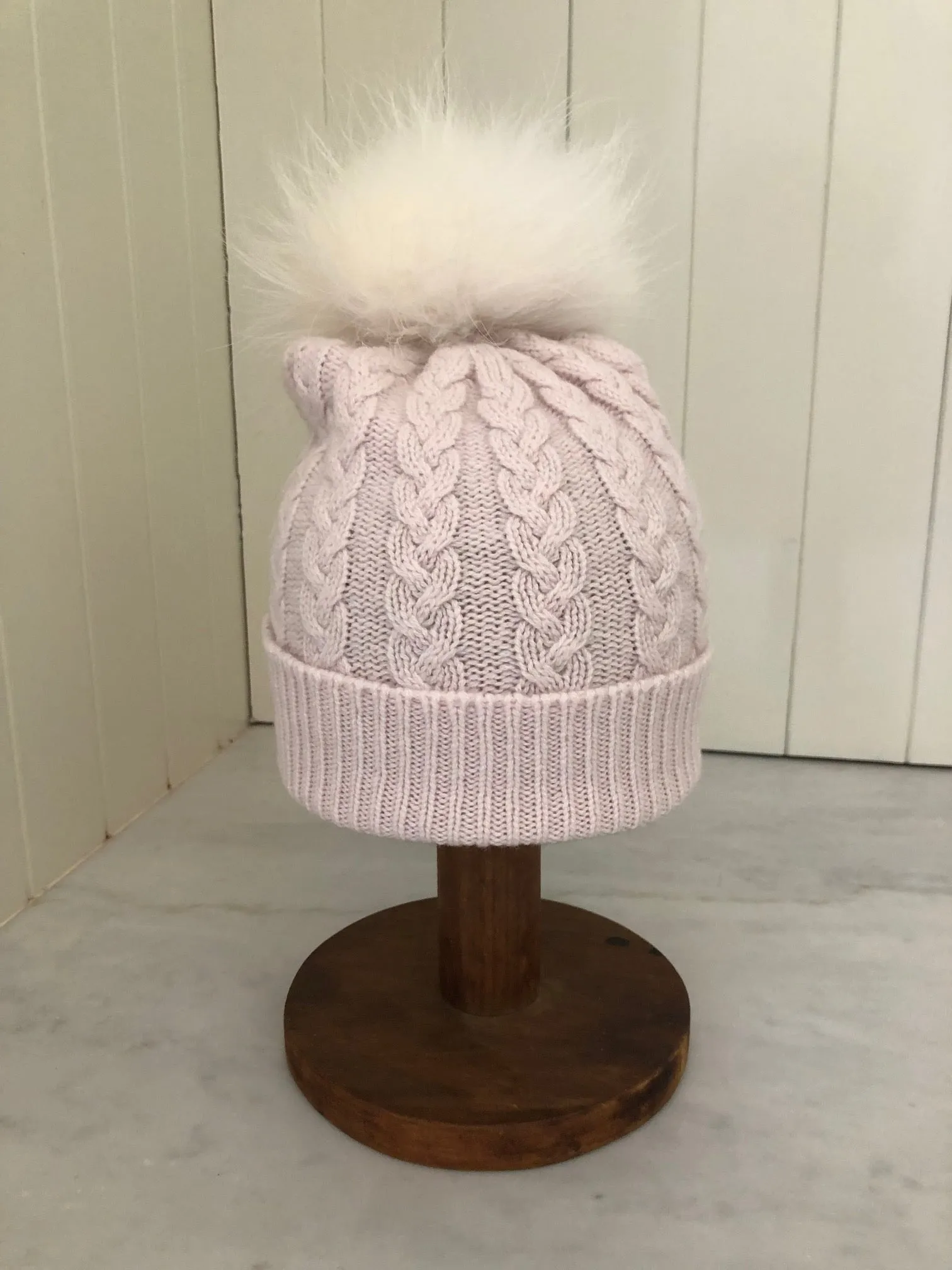 SCA 3-ply Beanies | Palest Pink Cable Knit