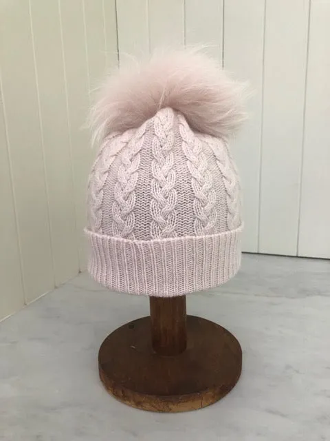 SCA 3-ply Beanies | Palest Pink Cable Knit