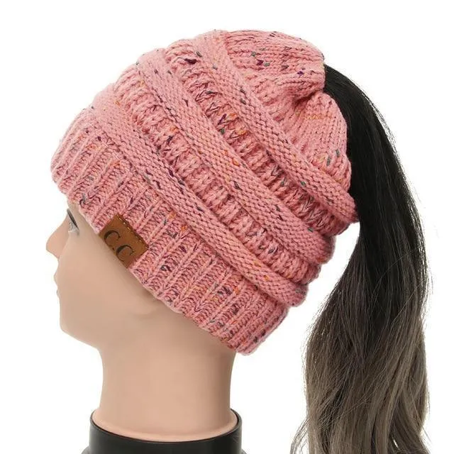 Soft Knit Ponytail Confetti Beanie