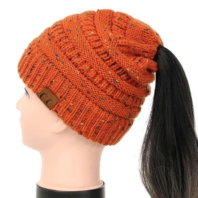 Soft Knit Ponytail Confetti Beanie