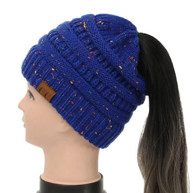 Soft Knit Ponytail Confetti Beanie