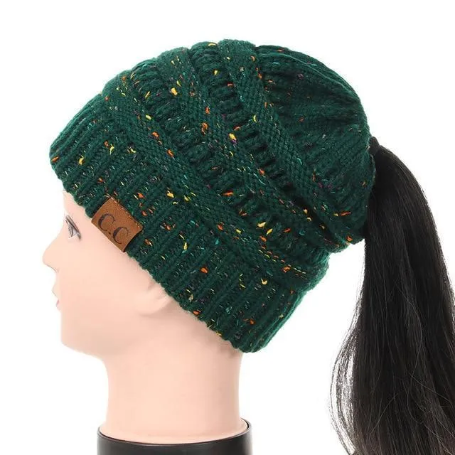 Soft Knit Ponytail Confetti Beanie