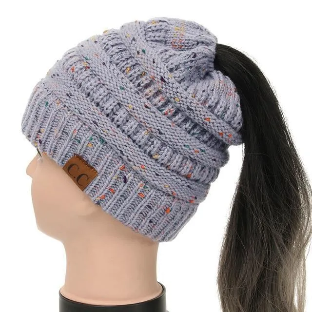 Soft Knit Ponytail Confetti Beanie