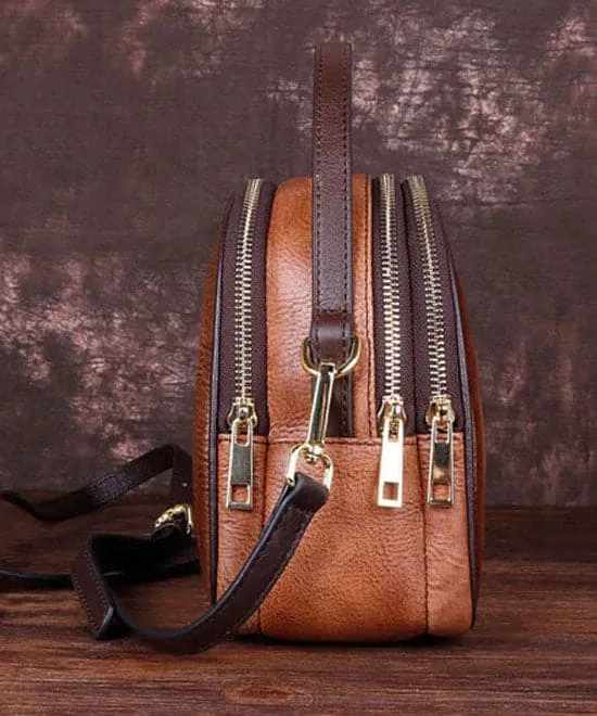 Stylish Brown Print Paitings Calf Leather Backpack Bag