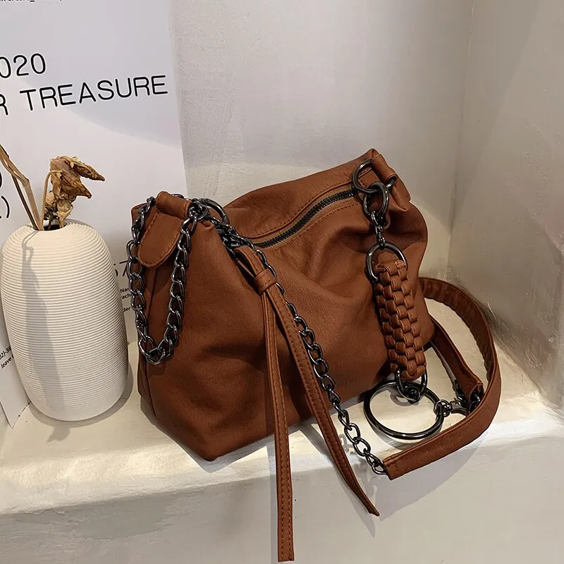 Vintage Fashion Female Tote Chain 2021 New High Quality PU Leather Women's Designer Handbag High capacity Shoulder Messenger Bag