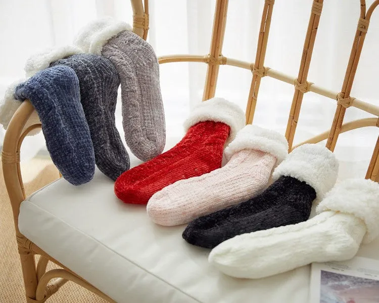 Winter Warm Non-Slip Solid Color Family Floor Socks