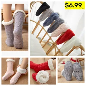 Winter Warm Non-Slip Solid Color Family Floor Socks