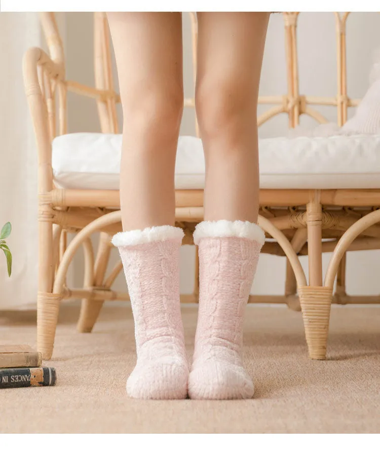 Winter Warm Non-Slip Solid Color Family Floor Socks