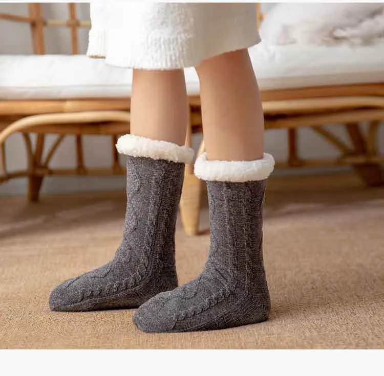 Winter Warm Non-Slip Solid Color Family Floor Socks