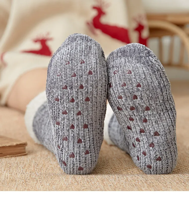 Winter Warm Non-Slip Solid Color Family Floor Socks