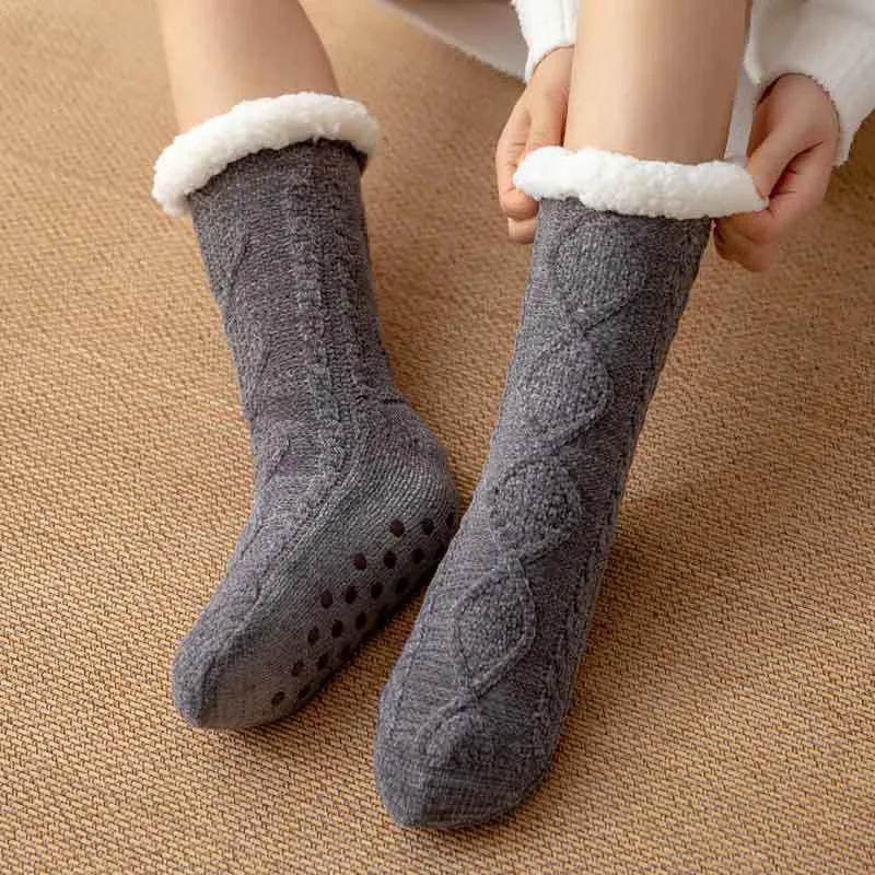 Winter Warm Non-Slip Solid Color Family Floor Socks