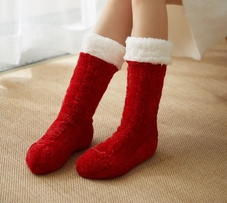 Winter Warm Non-Slip Solid Color Family Floor Socks