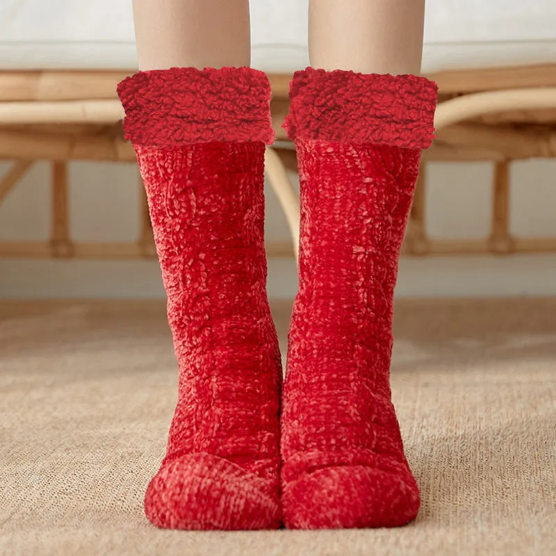 Winter Warm Non-Slip Solid Color Family Floor Socks