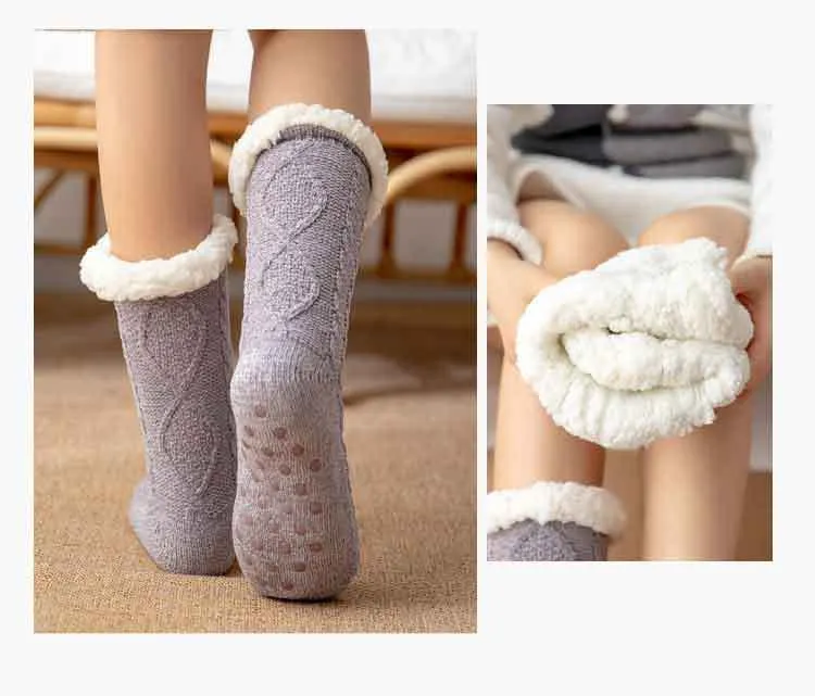 Winter Warm Non-Slip Solid Color Family Floor Socks