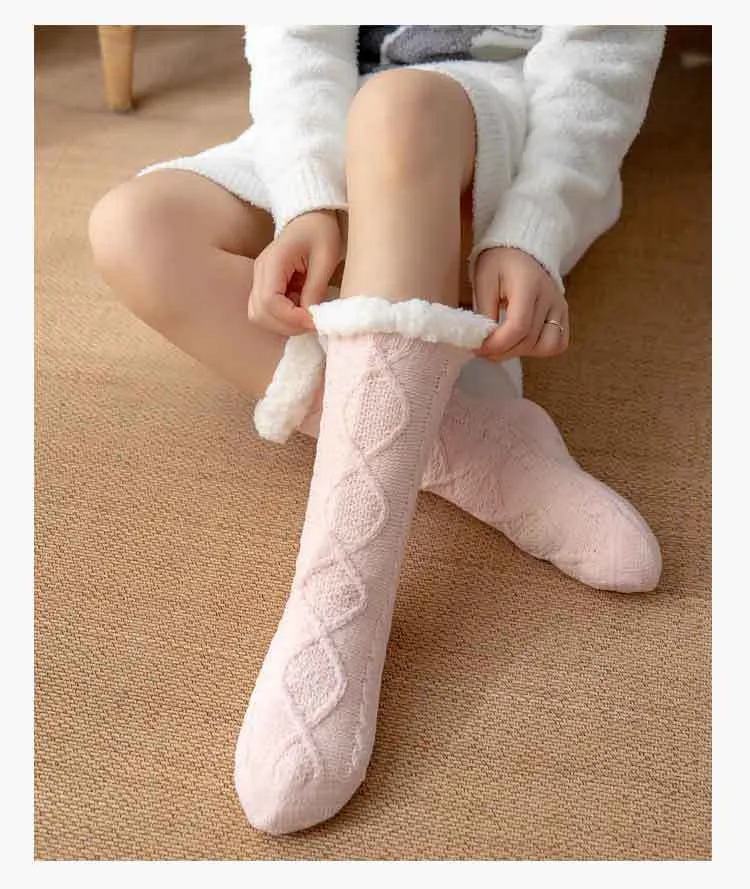 Winter Warm Non-Slip Solid Color Family Floor Socks