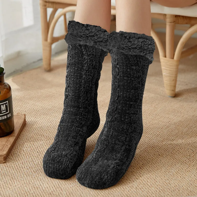 Winter Warm Non-Slip Solid Color Family Floor Socks