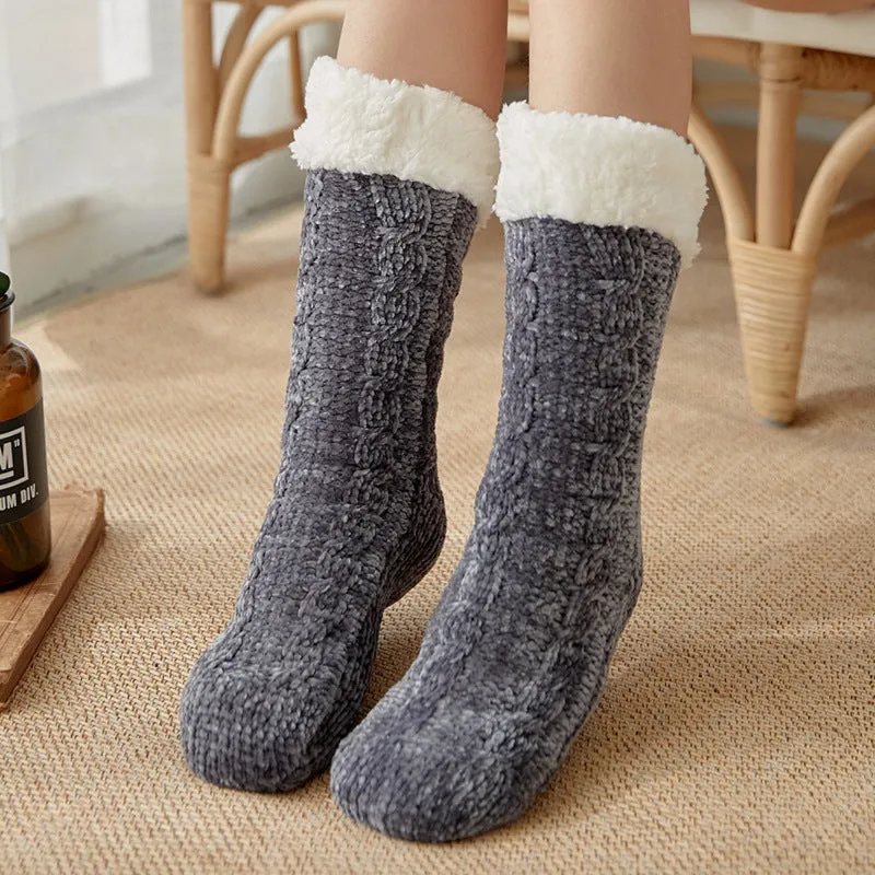 Winter Warm Non-Slip Solid Color Family Floor Socks