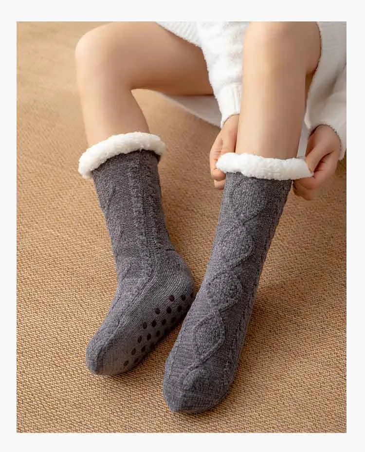 Winter Warm Non-Slip Solid Color Family Floor Socks