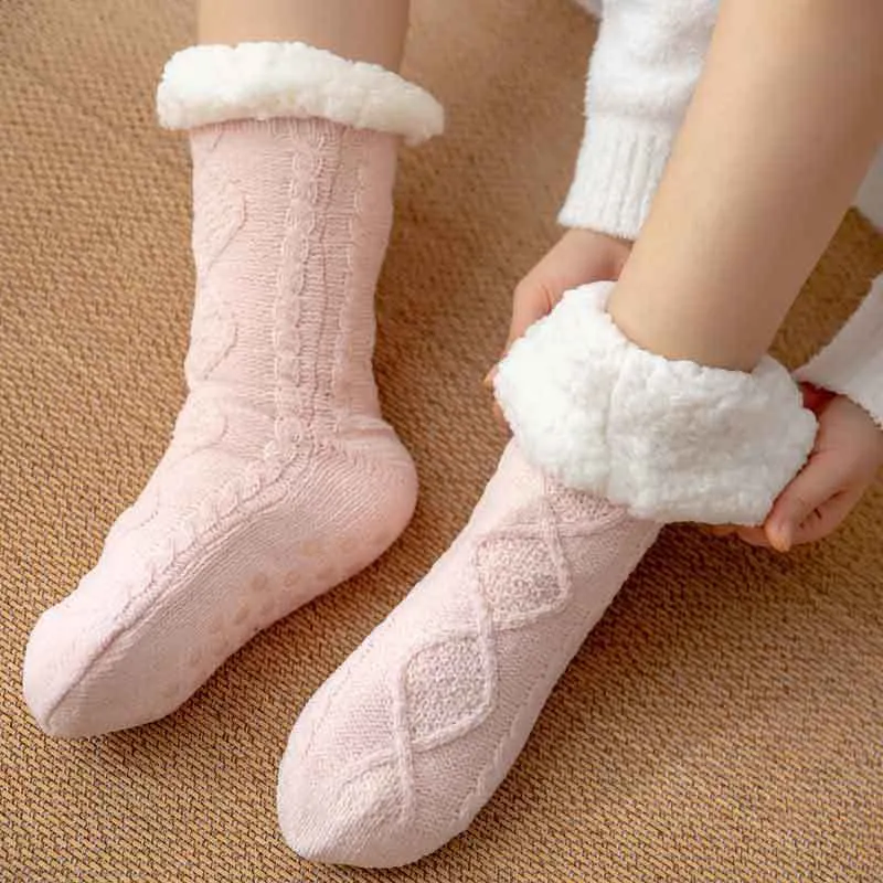 Winter Warm Non-Slip Solid Color Family Floor Socks