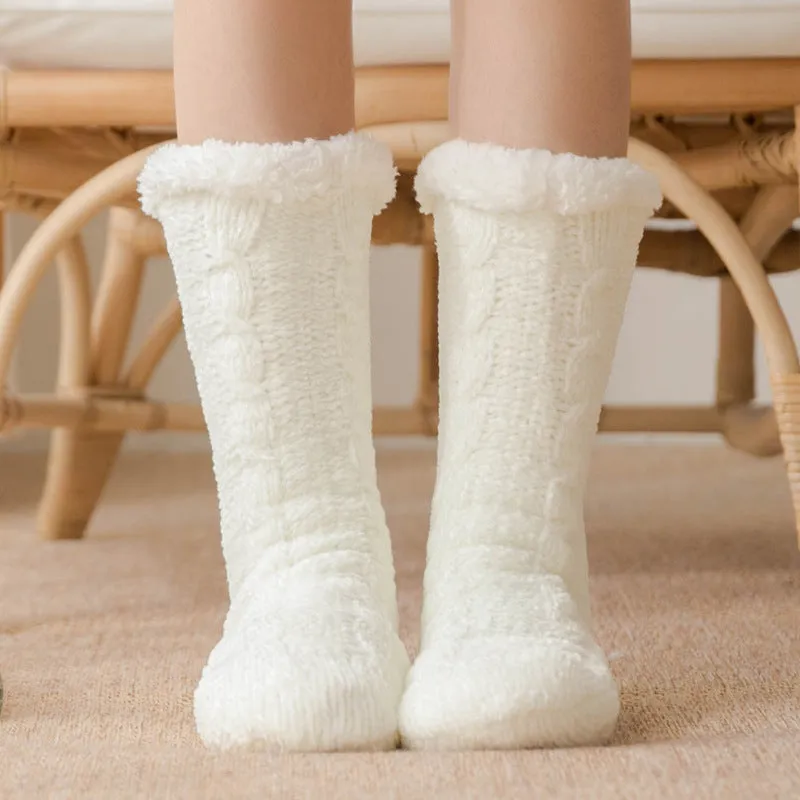 Winter Warm Non-Slip Solid Color Family Floor Socks