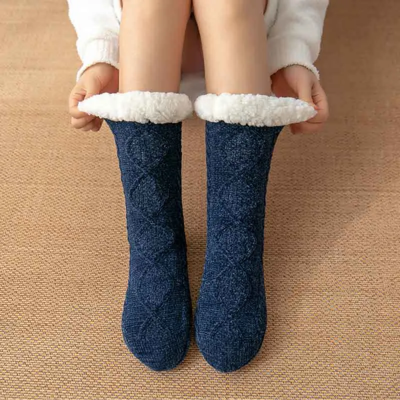 Winter Warm Non-Slip Solid Color Family Floor Socks