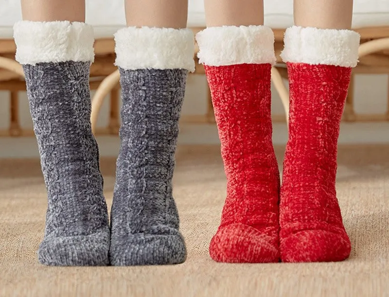 Winter Warm Non-Slip Solid Color Family Floor Socks