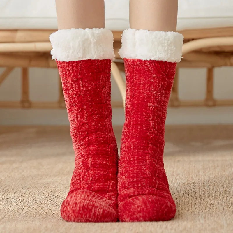 Winter Warm Non-Slip Solid Color Family Floor Socks