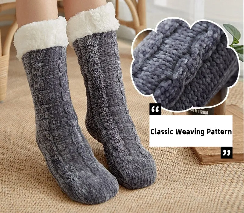 Winter Warm Non-Slip Solid Color Family Floor Socks