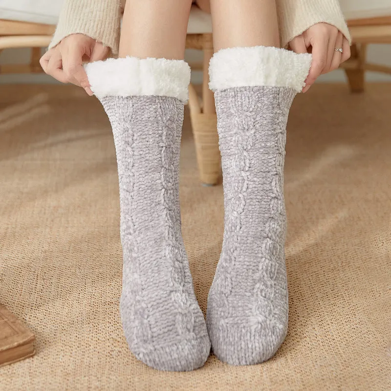 Winter Warm Non-Slip Solid Color Family Floor Socks