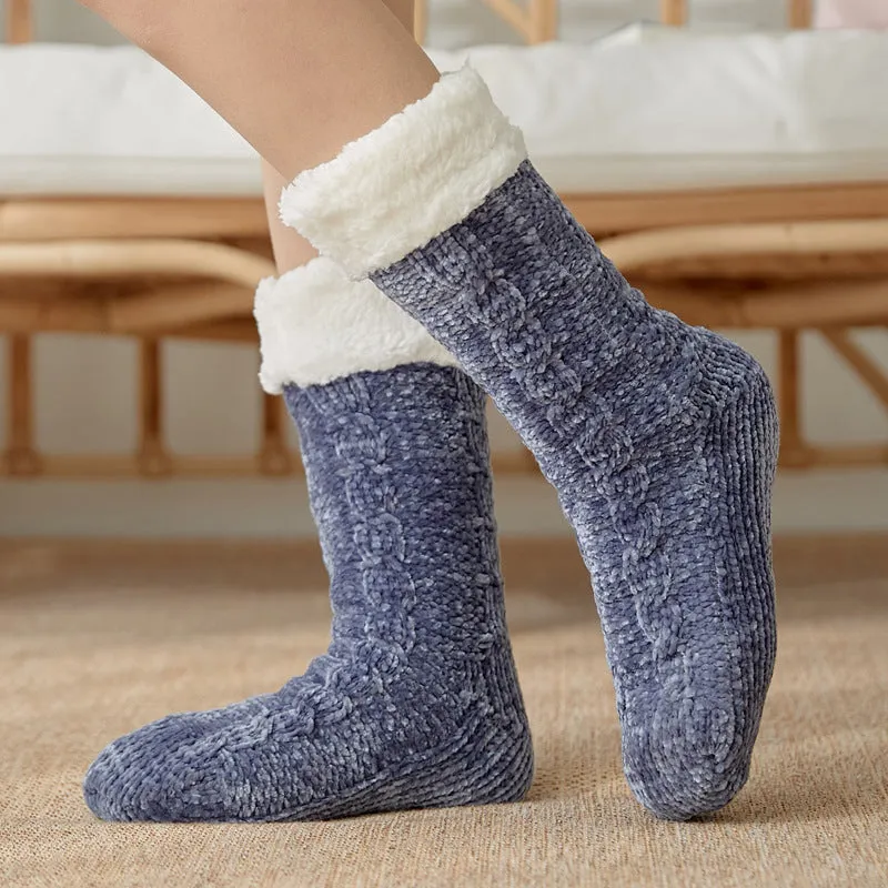 Winter Warm Non-Slip Solid Color Family Floor Socks