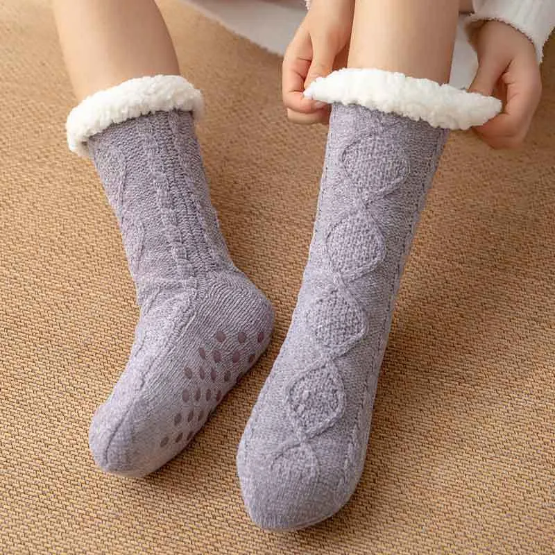 Winter Warm Non-Slip Solid Color Family Floor Socks