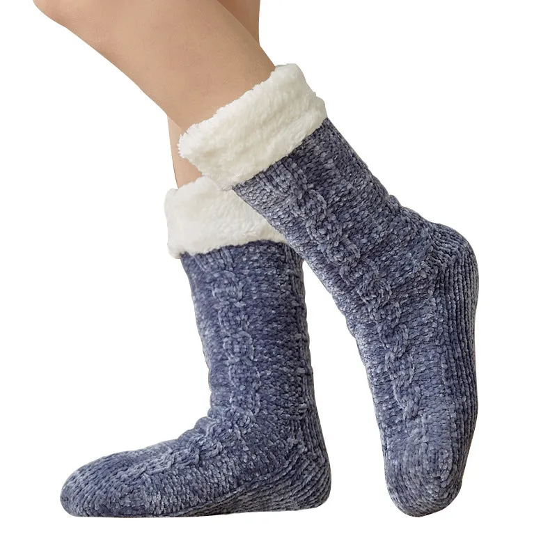 Winter Warm Non-Slip Solid Color Family Floor Socks