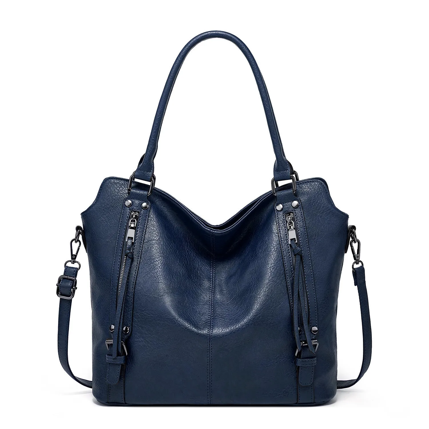 Women's Elegant PU Leather Double Zipper Design Handbags With Shoulder Strap