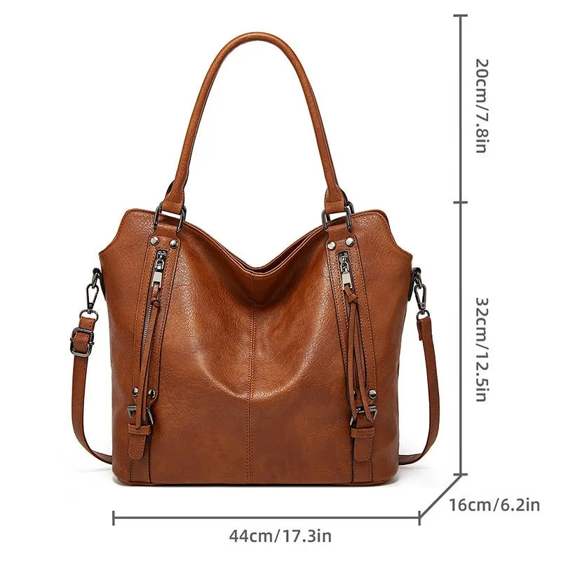 Women's Elegant PU Leather Double Zipper Design Handbags With Shoulder Strap