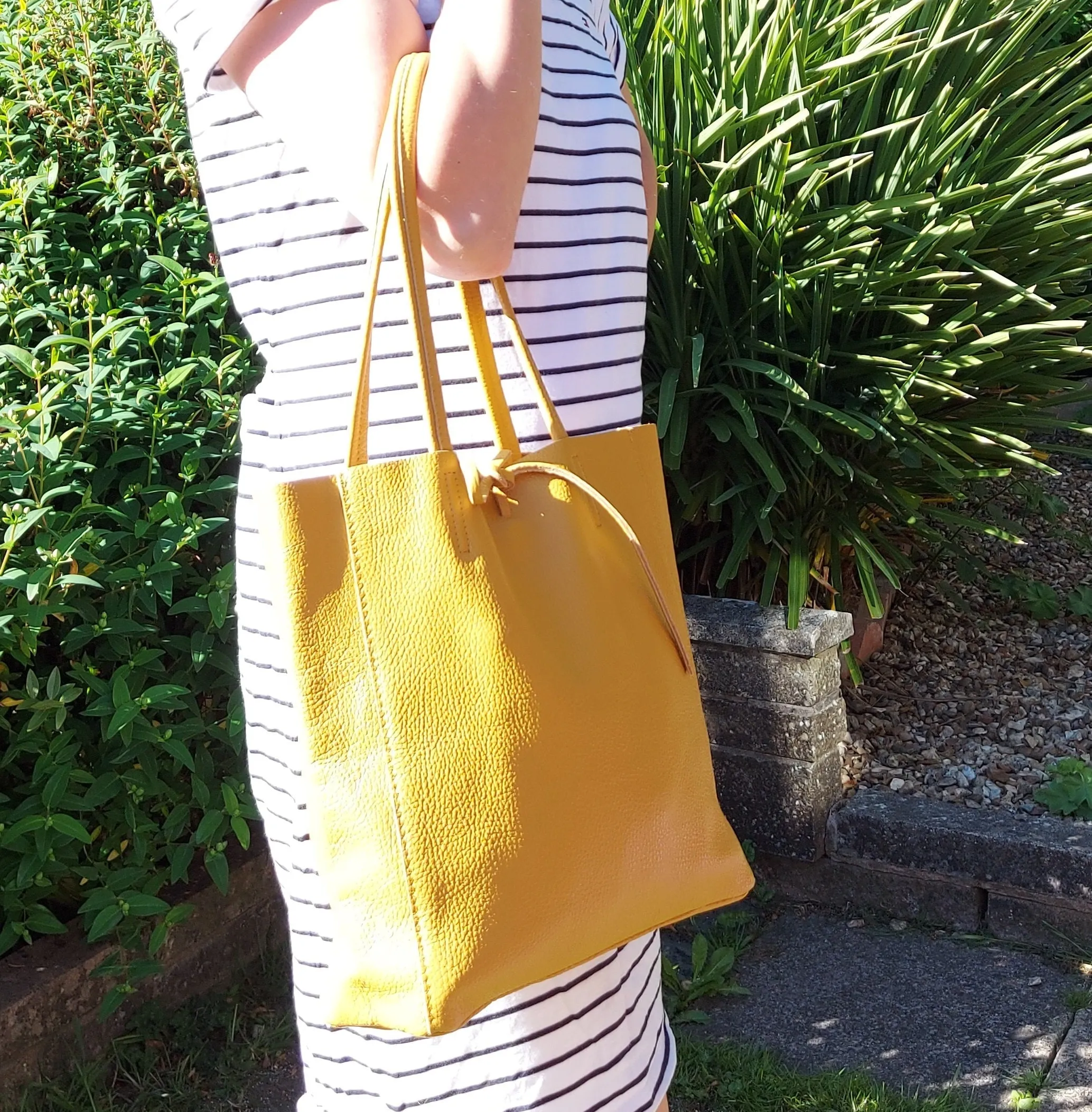 Yellow Genuine Leather Shopper Bag Medium Leather Tote Bag