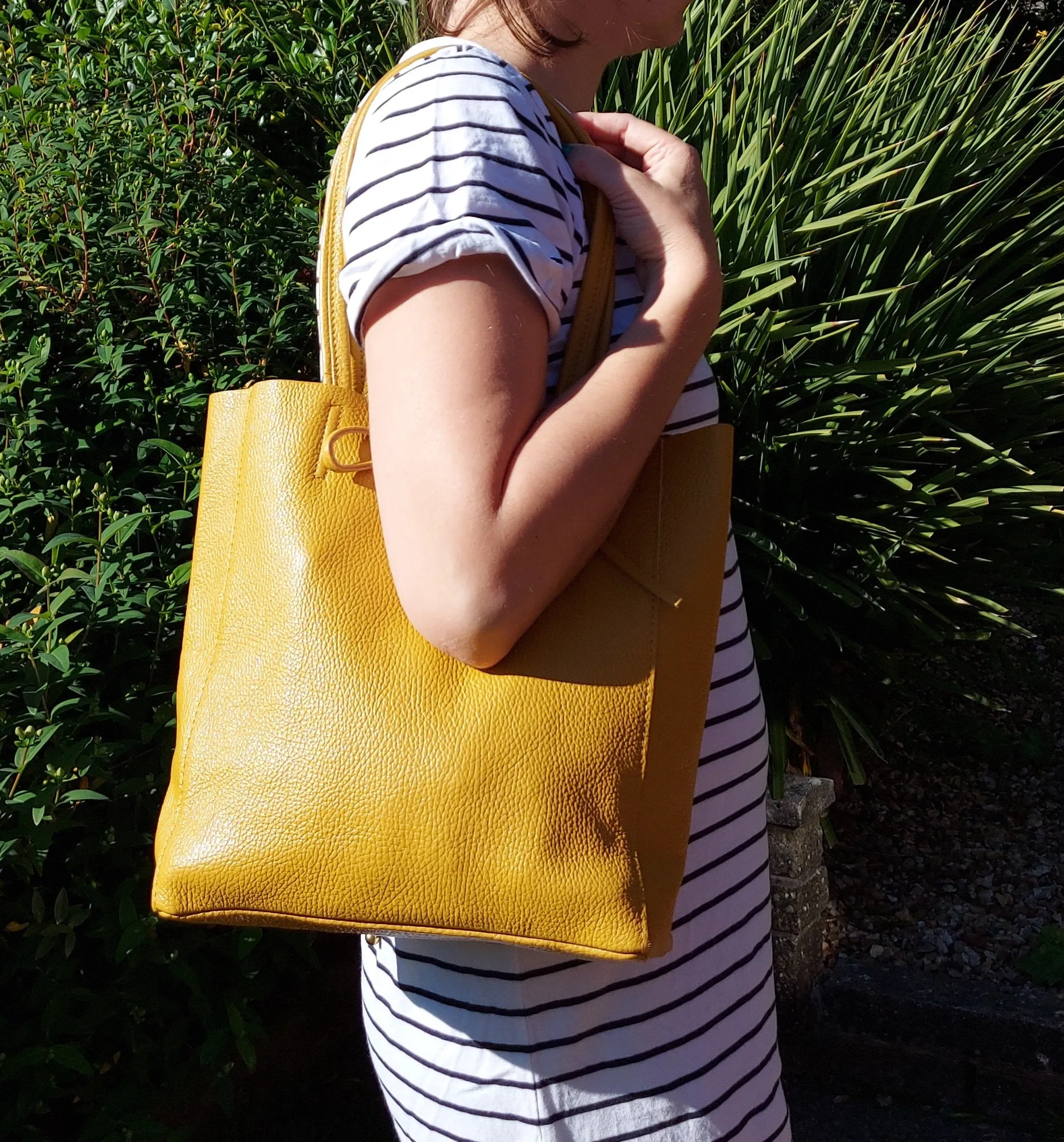 Yellow Genuine Leather Shopper Bag Medium Leather Tote Bag