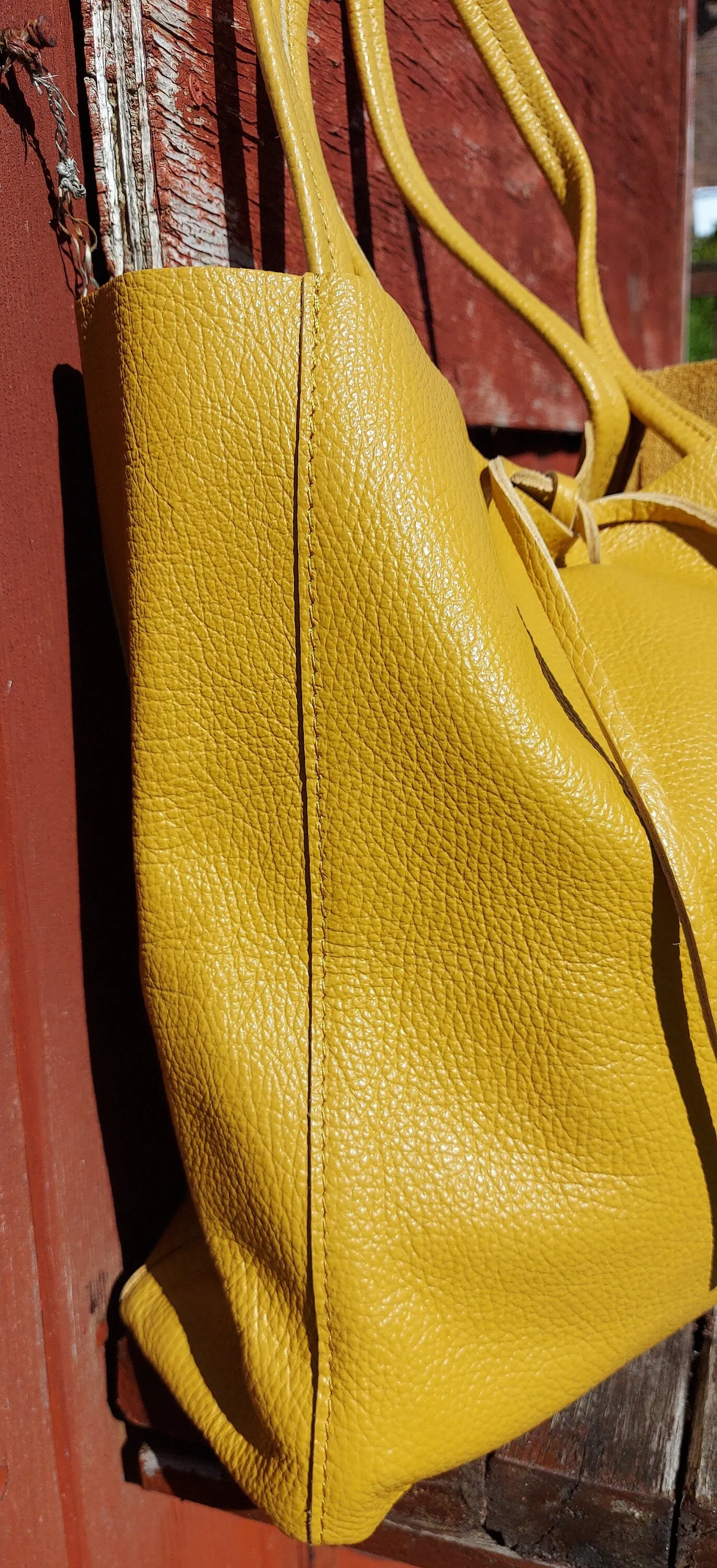 Yellow Genuine Leather Shopper Bag Medium Leather Tote Bag